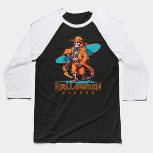 Halloween Beach Surfer Skeleton Baseball T-Shirt